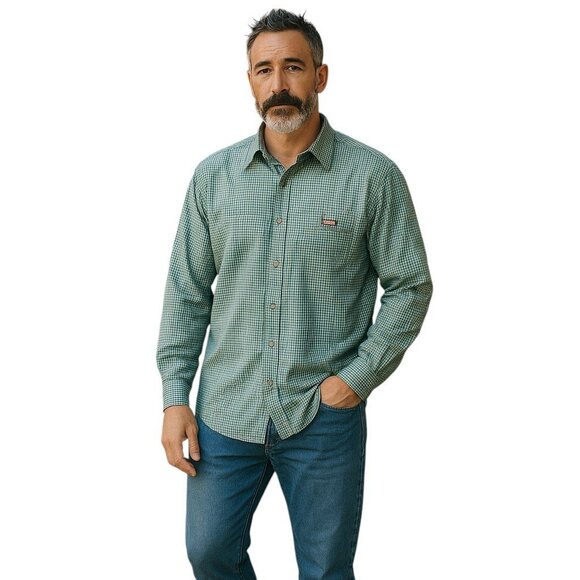 Marlboro Classics Men's Check Long Sleeve Shirt Blue 100% Wool Cowboy Size Large - Picture 8 of 12